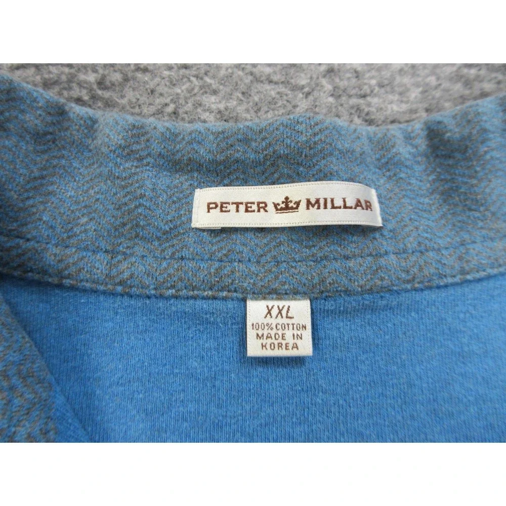 Peter Millar Sweater Mens 2XL Blue Quarter Zip Cotton Pullover Golf‎ Casual